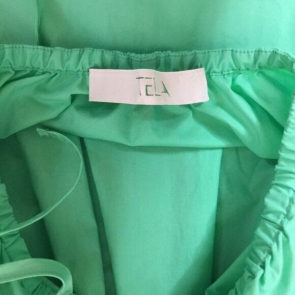 TELA Italy Green 100 Cotton Architectural Sleeve Dress IT38 S Pockets Minimalist - Picture 4 of 7